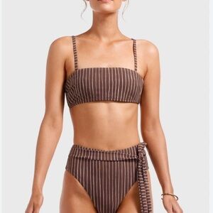 Vitamin A Brown Bikini Set with Vertical Stripes